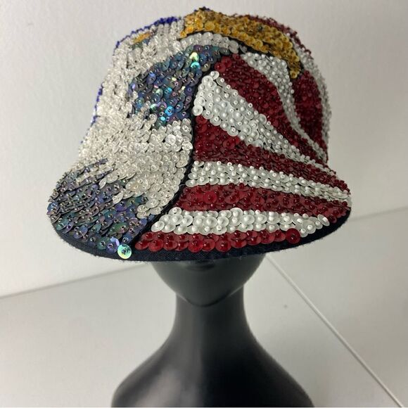 American Flag All Over Sequined Ball Cap Eagle Stripes Stars Patriotic USA OS - Picture 12 of 14